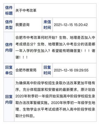 合肥教育局回应 生物、地理是否纳入中考总分